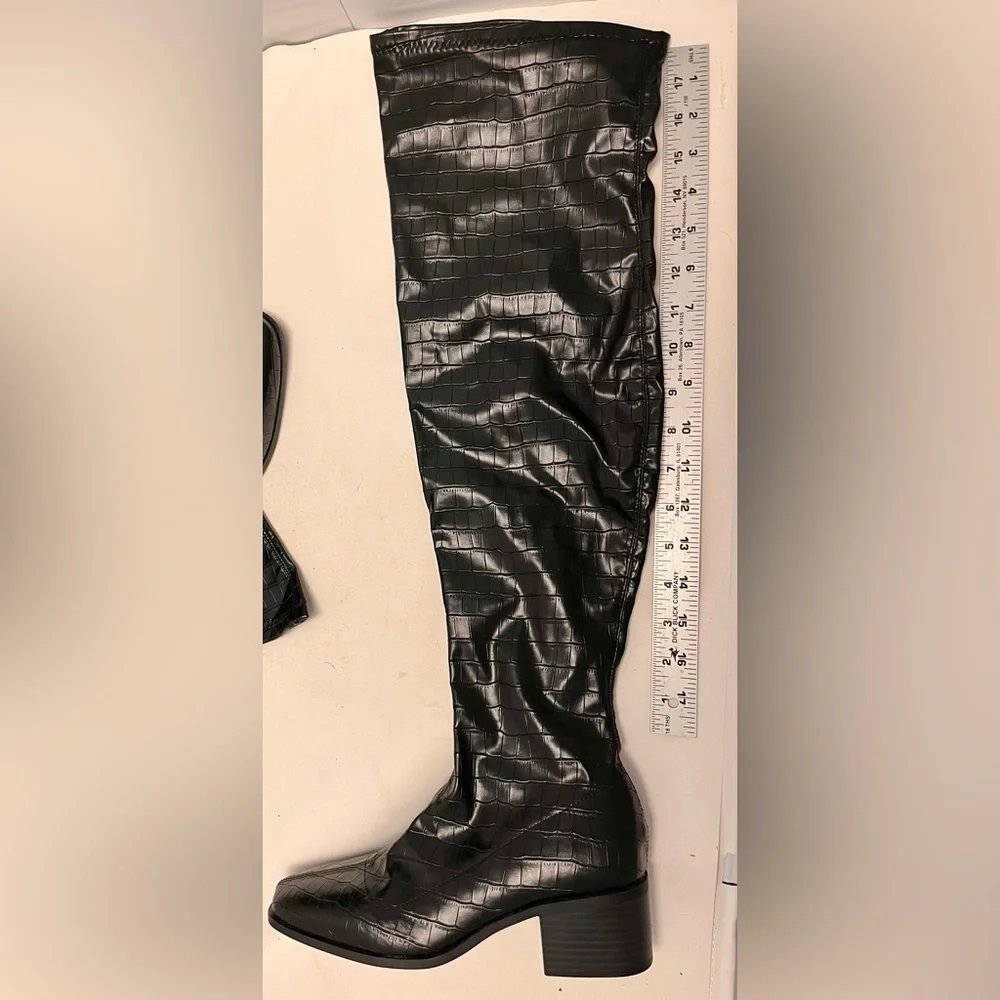 NEW Black Croc-Embossed Over the Knee Boots Size 7.5M